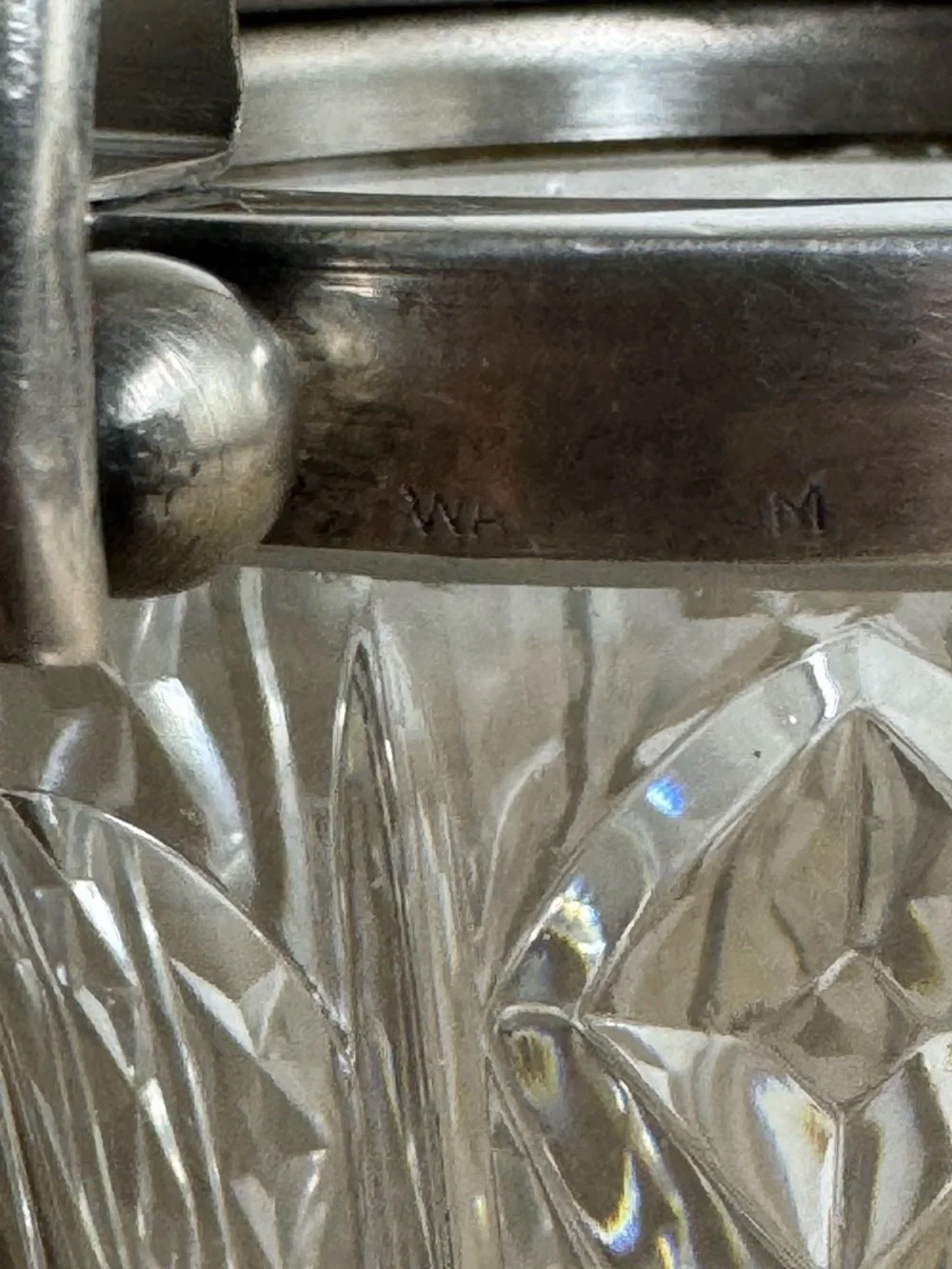 VTG Ice Bucket Val St Lambert Crystal & Silver Plate Handled Signed Barware